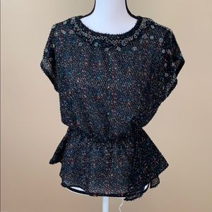 Anthropologie Black Top with Sequin Details Size S